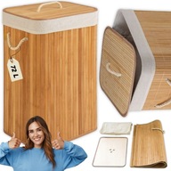 SKŁADANY KOSZ NA PRANIE BIELIZNE RECZNIKI ZABAWKI BAMBUSOWY NOWOCZESNY 72L