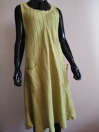 WŁOSKA SUKIENKA LNIANA z kieszeniami plisy - L