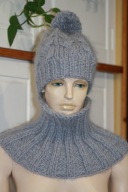 KOMPLET CZAPKA golf L RĘKODZIEŁO MOHER golebi popiel