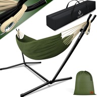 Hamak ze Stelażem Duża Powierzchnia Leżąca 220z150cm Solidna Rama s49