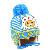 Czapka zimowa dziecięca miś z nausznikami wiązana ciepła