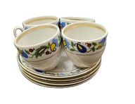 Lubiana PRL zestaw dla 4 osób filiżanki i talerzyki wzór kaszubski