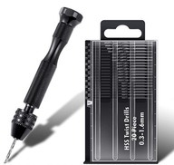 Mini wiertarka ręczna Premium z dociskiem + 20 wierteł w opakowaniu zestaw