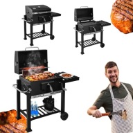 GRILL WĘGLOWY DUŻY TERMOMETR STALOWY REGULOWANY POPIELNIK MOBILNY Z PÓŁKĄ