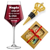 Zestaw do Wina z Grawerem Personalizowany Kieliszek Złota Zatyczka