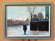 STARY DUŻY OBRAZ OLEJNY PŁÓTNO sygnowany