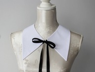 Kołnierzyk biały szpic z czarną wstążką wiązany odpinany fake collar