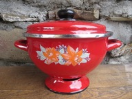 CIEKAWY Stary Emaliowany Garnek z Pokrywką _STARA EMALIA