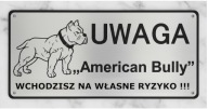 American Bull Tabliczka uwaga pies dowolny tekst na tabliczce