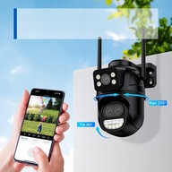 Potrójna Kamera IP Zewnętrzna OBROTOWA 12Mp 8x Zoom WiFi ICSEE Śledzenie