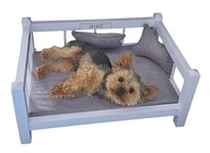 Łóżko drewniane szare dla psa legowisko z materacem dla małego psa S KOLORY