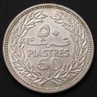 Liban 50 piastrów 1952 - srebro - stan 1/2