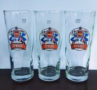 szklanka ŻYWIEC, 0,5L, złote choinki, panna bez wianka, szkło w pasy