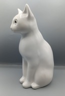 vintage - Naturalnych rozmiarów ceramiczny biały kot kotek 28cm