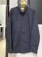 H Koszula Next granat artystyczne szare krzewy punktowy nalot bawełna L