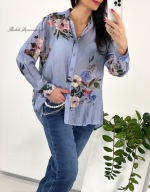 Koszula Delikatna w Kwiaty Niebieska