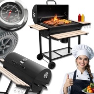 GRILL WĘGLOWY DUŻY OGRODOWY Z POKRYWĄ STALOWY TERMOMETR RUSZT BECZKA XXL