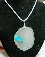 Transparentny agat, biały z błękitem, duży wisior