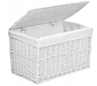 KOSZ NA PRANIE WIKLINOWY BIAŁY KUFER NA BIELIZNĘ ZABAWKI Z POKRYWĄ 105 L