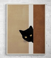 Nowoczesny Obraz na Płótnie Czarny Kot Ręcznie Malowany Akryl 40x50