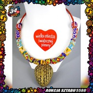 Afrykański naszyjnik SERCE AFRYKI z brązu i korali krobo