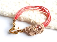 BRANSOLETKA SUTASZ różowa ecru 100% hand made