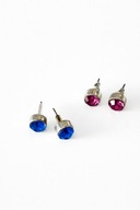 Zestaw kolczyków sztyftów różowe i niebieskie srebrny kolor kryształki