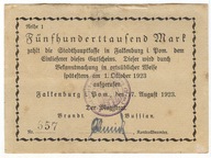 Banknot zastepczy - Falkenburg - Złocieniec - 500 000 Mark - 1923