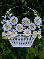 szydełkowy koszyczek z kwiatami 33x35cm /dekoracja okienna-rękodzieło Juka