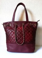 Torba damska BAG torebka pikowana duża bordowa złoty łańcuch