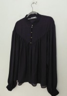 Czarna, elegancka romantyczna koszula ze złotymi guzikami oversize 46, 48