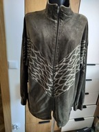 Bluza damska 4XL aksamit efektowna super długa bawełna khaki Fala