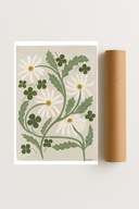 Plakat bez ram 40x50cm Biało-zielona harmonia Liście Natura Botanika Hit