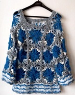 Sweter nowy szydełkowy patchworkowy z kwiatów moherowych Rozmiar 36/40