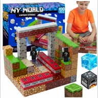 KLOCKI MAGNETYCZNE MINECRAFT KLOCKI PIKSELE 100 KLOCKÓW + 2 FIGURKI PREZENT