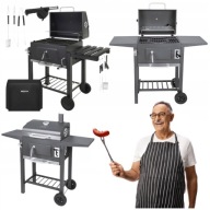 GRILL WĘGLOWY OGRODOWY DUŻY ŻELIWNY RUSZT TERMOMETR POPIELNIK PÓŁKI KÓŁKA