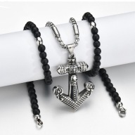 NASZYJNIK SZKLANE KULKI 6MM,MOTOCYKLOWY KOTWICA, STAL 316L