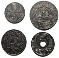 GG, zestaw, 1 grosz, 5 groszy, 10 groszy 1 20 groszy 1923-1939 (4 sztuki)
