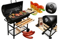 GRILL OGRODOWY WĘGLOWY 2 PÓŁKI RUSZT TERMOMETR STAL PRZENOŚNY+POPIELNIK XXL