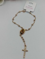 Bransoletka różaniec złota – medalik Serce Jezusa, krzyżyk, stal jubilerska