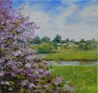 Lilaki" obraz olejny na płótnie 30x30cm , oryginał Garncarek Al,,,