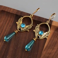 Kolczyki złote wiszące z turkusowym kryształem CLM73