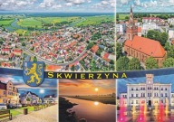 SKWIERZYNA - Z LOTU PTAKA - KOŚCIÓŁ - RYNEK - WARTA - RATUSZ - HERB