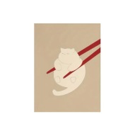 „Chopstick Cat” – Minimalistyczny Plakat z Kotem i Pałeczkami
