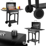 GRILL WĘGLOWY OGRODOWY DUŻY Z POKRYWĄ TERMOMETR POPIELNIK PRZENOŚNY KÓŁKA