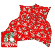 pościel bawełna lux 220x240 + 2x50x60 guzik B 581 skrzaty na paproci czerw.
