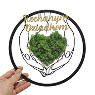 Zawieszka na ścianę prezent Dzień Matki Babci Dziadka Mech chrobotek serce