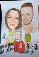 Karykatura A3 kolor prezent rocznica urodziny ślub obraz portret 2 osoby