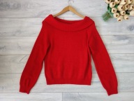 SWETER SWETEREK CZERWONY ODKRYTE RAMIONA CARMEN LUŹNY OVERSIZE 34 XS