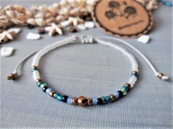 Santorini TOHO bransoletka szkło niebieska biała hematyt BlackberriesArts